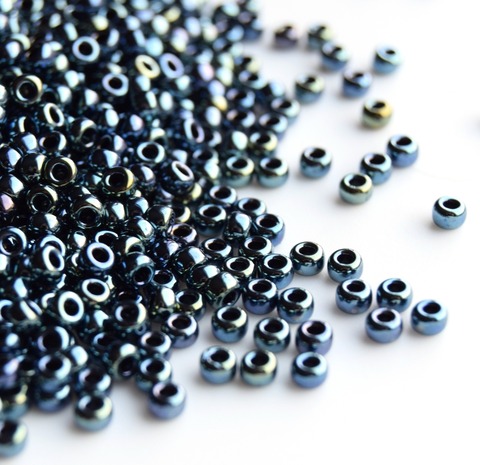 6/0 RR-0456 Бисер круглый Миюки Оружейный металл радужный /Miyuki round 6/0 Metallic iris gunmetal