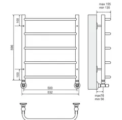 Etalon П5 500х596 Полотенцесушитель Beste (стандарт) Порошковый (RAL 9005 матовый) (черный)