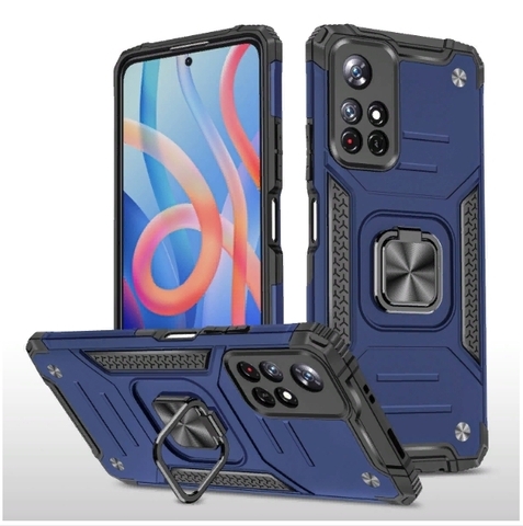 Противоударный чехол Strong Armour Case с кольцом для Xiaomi Redmi Note 11 (Синий)