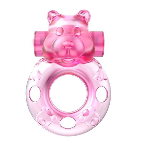 Розовое эрекционное виброкольцо на пенис Pink Bear - Baile BI-010083A