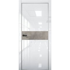 Купить Межкомнатная дверь глянец Pt 5 Платина crystall white алюминиевая кромка Al вставка бетон loft