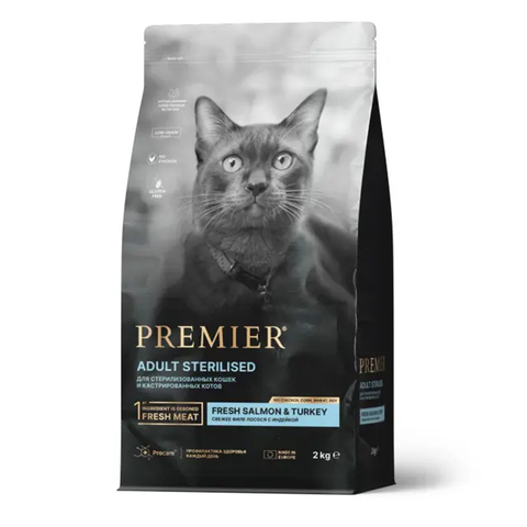 Сухой корм Premier Cat Salmon & Turkey Sterilised свежий лосось и индейка для кастрированных кошек, 2 кг (Премьер)