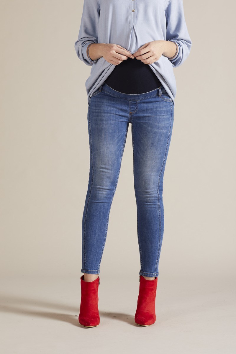 Фото джинсы для беременных GEBE, укороченные, широкий бандаж, зауженные от магазина СкороМама, синий, размеры.