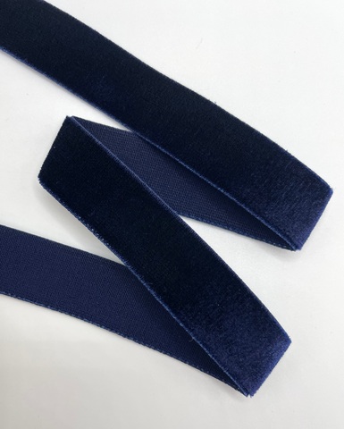 Тесьма эластичная бархатная, цвет: тёмно-синий, 16мм