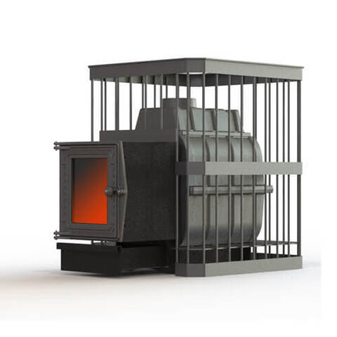 Печь для бани Fireway ПароВар Сетка-прут 18 (201) со стеклом дровяная (10-18 куб.м.)