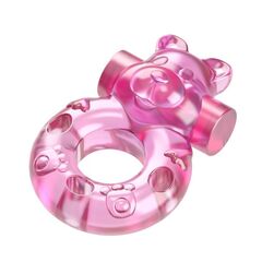 Розовое эрекционное виброкольцо на пенис Pink Bear - 