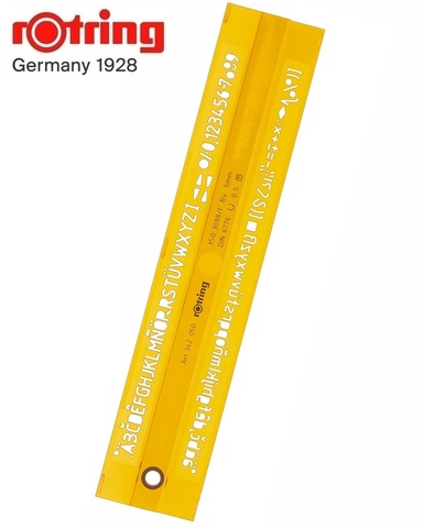 Трафарет Rotring латинские буквы 2.5/3.0/3.5/5.0/6.0 мм, пластик желтый/прозрачный