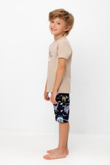 пижама  для мальчика  К 1528/темно-бежевый,цветные динозавры