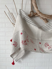 Шарф льняной комби. со штампами и кисточками 