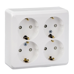 Schneider Electric ЭТЮД Белый Розетка 4-местная открытая установка с заземляющими контактами со шторками PA16-208B