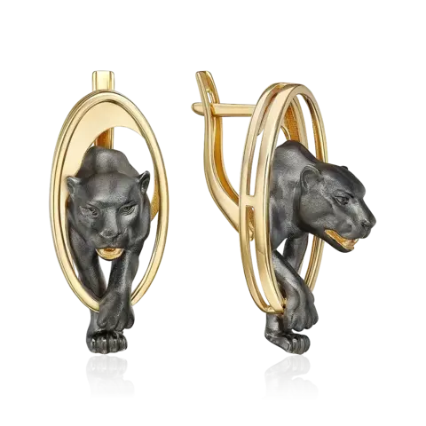 Серьги «Королевы саванны» с английским замком из лимонного золота