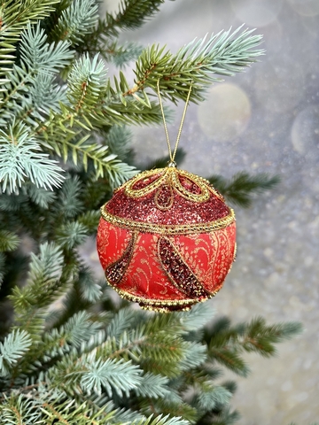 Шар 10см ChristmasDeLuxe premium collection бордовый/золотой