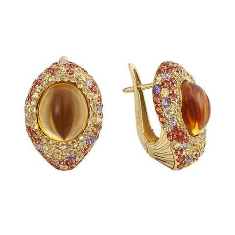 Серьги с Цитринами и цветными Сапфирами, E0054-0/11