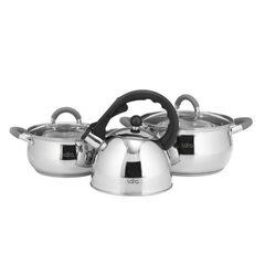 Набор посуды 5 предметов / Lara LR02-103 Bell /  Кастрюля 2,7 л /  Кастрюля 4,7 л /  Чайник 2,5 л / серебристый