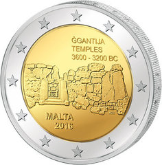 2 евро 2016 Мальта Храмы Джгантии