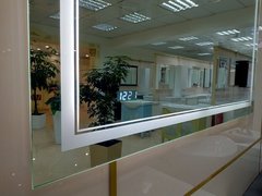 MISTY 2 Неон - Зеркало LED 1200х800 сенсор на зеркале + часы (двойная подсветка)