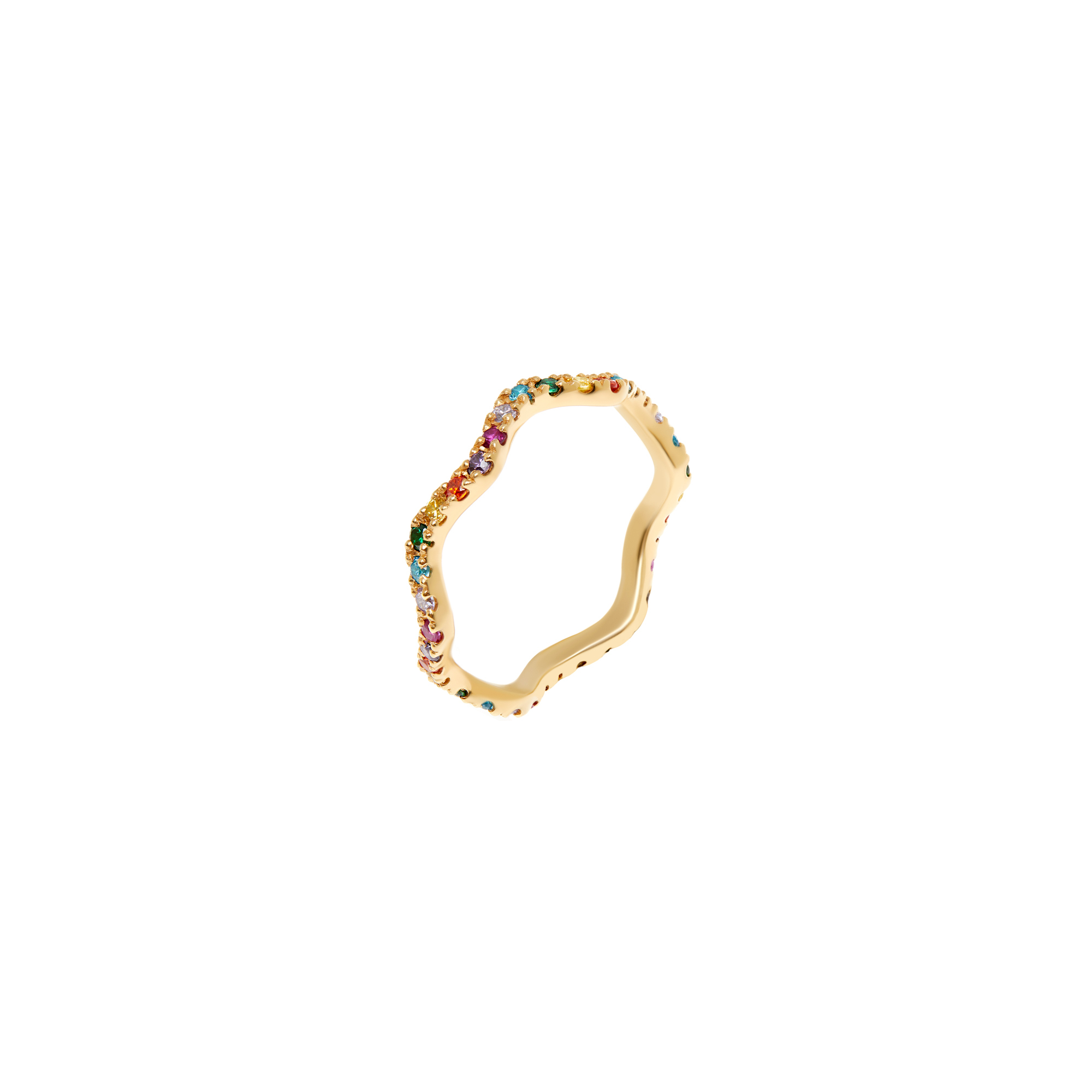Wave Pave Ring - Gold Rainbow