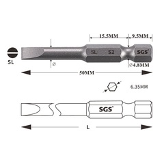 Бита шлицевая SL2,5x0,4 х50мм S2 1шт SGS 6350-SL2.5