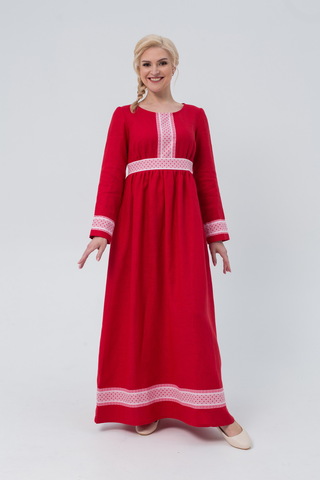Платье красное Алатырь с рукавом