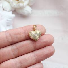 Подвеска Сердце с фианитами, 15*15 мм, позолота. П142