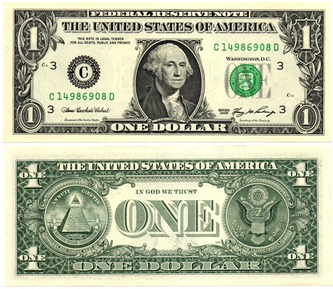 Банкнота США 1 доллар 2006 C 14986908 D (Филадельфия). AUNC