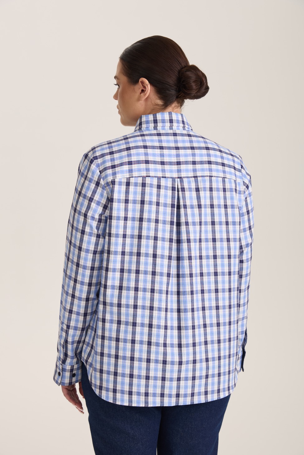 Рубашка с декоративным карманом в клетку, синий