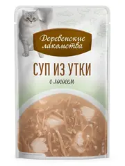 Деревенские лакомства консервы для кошек «Суп из утки с лососем», пауч 35г*4шт