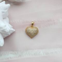 Подвеска Сердце с фианитами, 15*15 мм, позолота. П142