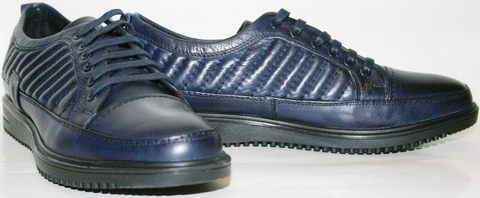 Синие туфли мужские из натуральной кожи. Модные мужские туфли спортивного стиля Luciano Bellini Blue