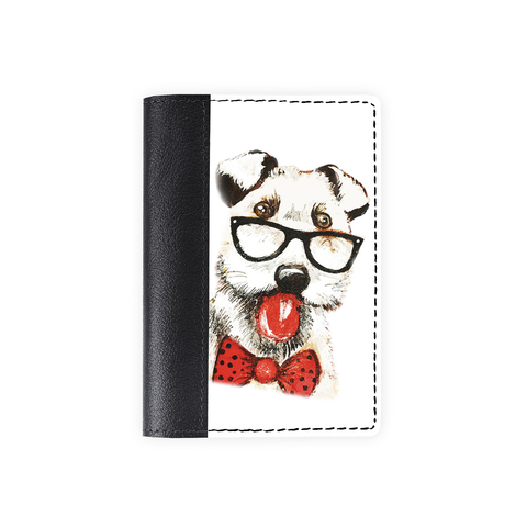 Обложка на паспорт комбинированная "Пес с бабочкой", черная
