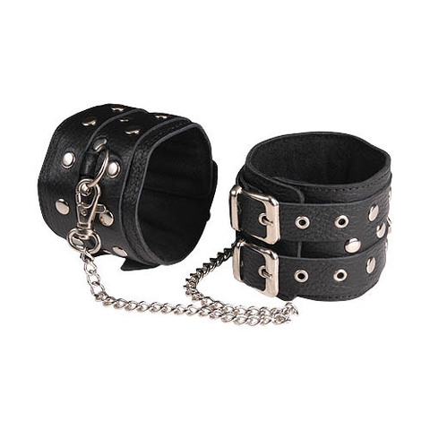 Чёрные кожаные оковы, соединенные цепочкой - Sitabella BDSM accessories 3070-1
