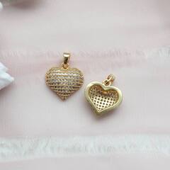 Подвеска Сердце с фианитами, 15*15 мм, позолота. П142