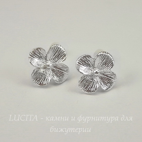Пуссеты - гвоздики "Цветочек" 15 мм (цвет - серебро) (с заглушками)