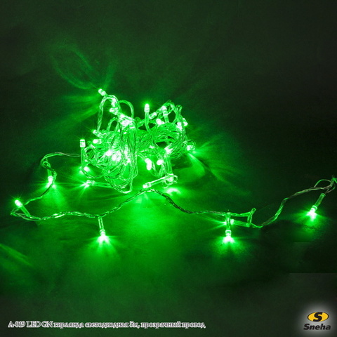 Гирлянда светодиодная A-019 LED GN 5м, прозрачный провод Зеленая