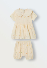 Комплект платье и блумеры из муслина (цветной горошек на экрю)