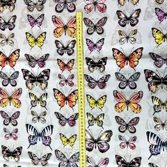 шелк крепдешин серо-голубой  с бабочками фото