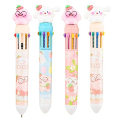 
          Ручка шариковая автоматическая 10 в 1 с фигуркой зайчика, MC-Basir, Авторучка канцелярская детская 10 цветов с резиновой игрушкой Berry Bunny