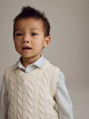 Рубашка и жилет вязаный в комплекте для мальчика Next K92-283, Молочный, Голубой