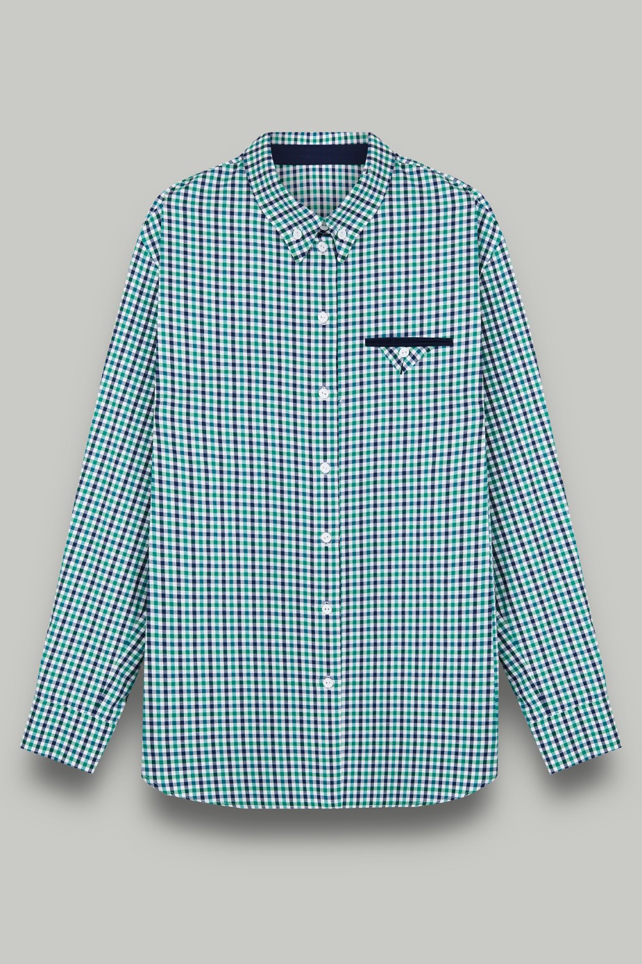 Рубашка в клетку c декоративным карманом, зеленый