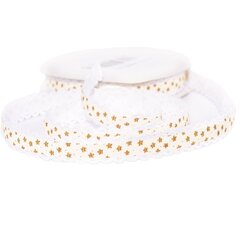 
          Декоративная лента репсовая для рукоделия, упаковки и флористики, с ажурным краем, 1,5 см, намотка 20 ярдов, молочный, дизайн золотые цветочки