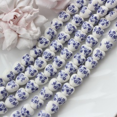 Бусина Сердце, керамика, белая с синей росписью, 12 мм, 1 шт, Ф044