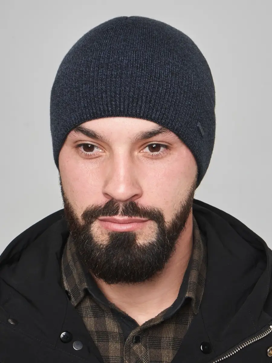 Шапка мужская зимняя шерстяная вязаная с отворотом