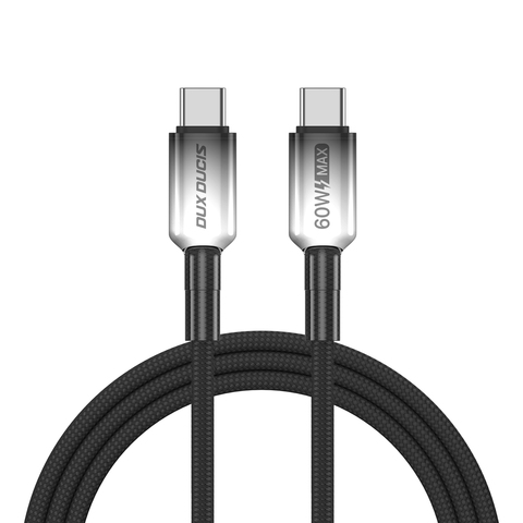 Кабель для быстрой зарядки 60W в тканевой черной оплетке длина 100см (1м) с разъемом Type C на Type C, серия WLCM Series от Dux Ducis