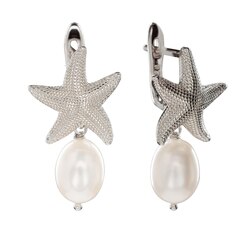Серьги Морская Звезда c натуральным Жемчугом, silver