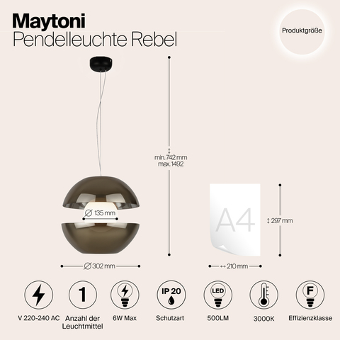 Подвесной светодиодный светильник Maytoni Rebel MOD322PL-L6G3K