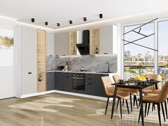 Прямая модульная кухня Евро Лайн-07 Агат/Антрацит - Белый 2340*2000/3000*600