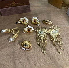 Комплект серьги + кольцо EGG with EYE в стиле Schiaparelli с белой эмалью