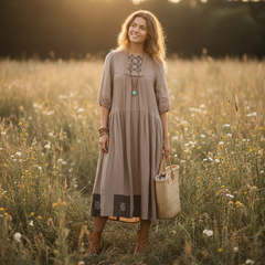 Варвара. Платье женское миди, льняное с вышивкой в этностиле PL-422528