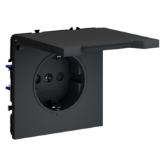 Розетка встраиваемая VOLTUM S70 с заземлением, защитными шторками и крышкой 16А, (графит)