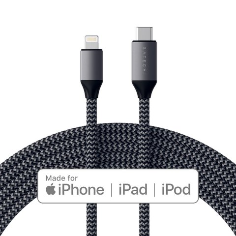 Кабель Satechi USB-C to Lightning, 1,8м, серый
